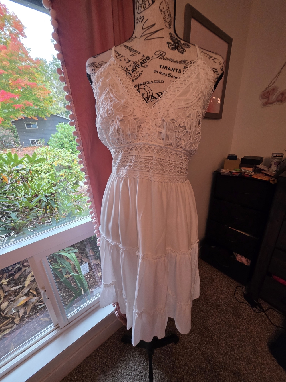 White Crochet Bodice Tiered Summer Mini Dress - Women